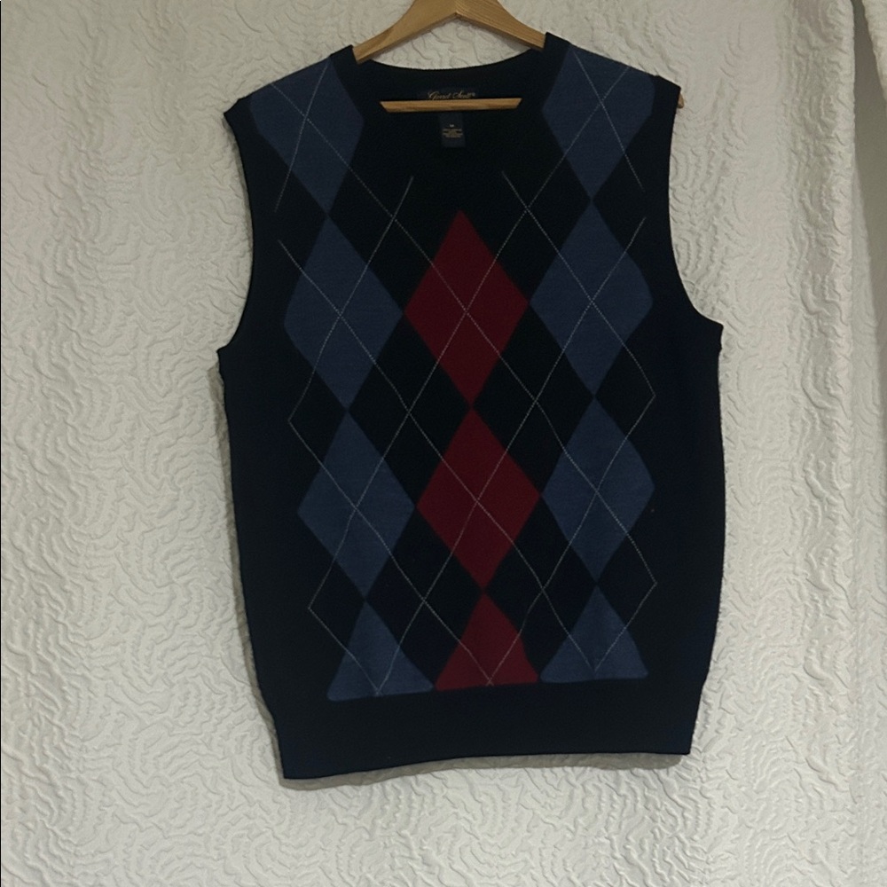 Men's V-Neck Argyle Sweater Vest - Blue and Red